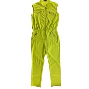 Neon Yellow Sleeveless Jumpsuit Large Sexy Stretch Eighties Sexy Catsuit Bright